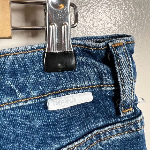 Boyish Tommy Stretch High Rise Straight Jeans Size 31 Ankle Frayed Hem Blue - Picture 10 of 13